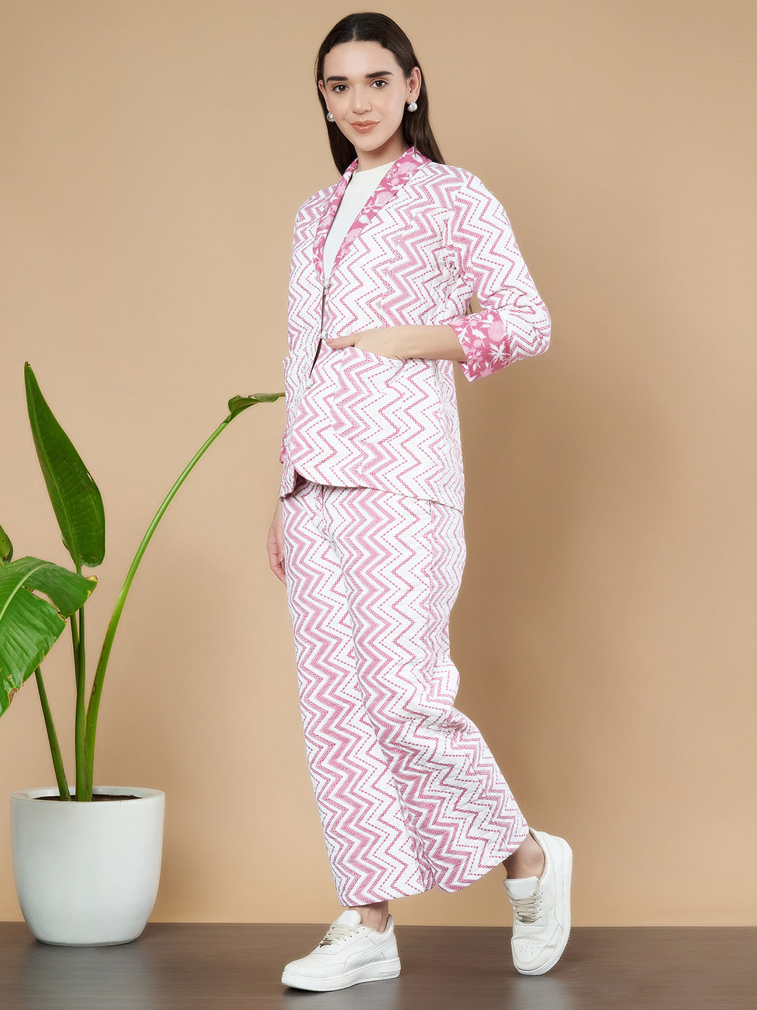 Kombiset aus Blazer und Hose mit Chevron-Muster für Damen