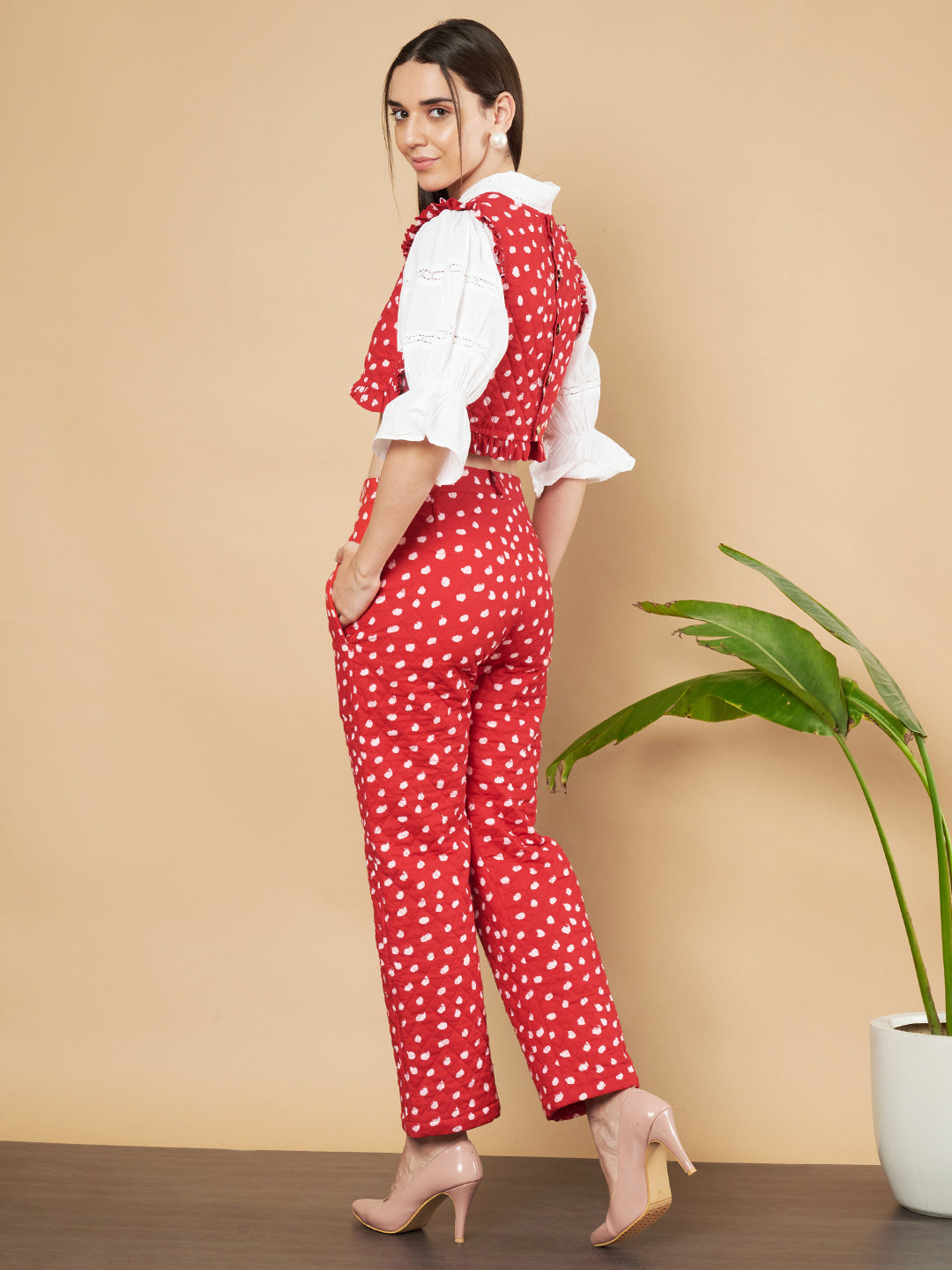 Quilted Crop Top and High-Waist Trousers for Women