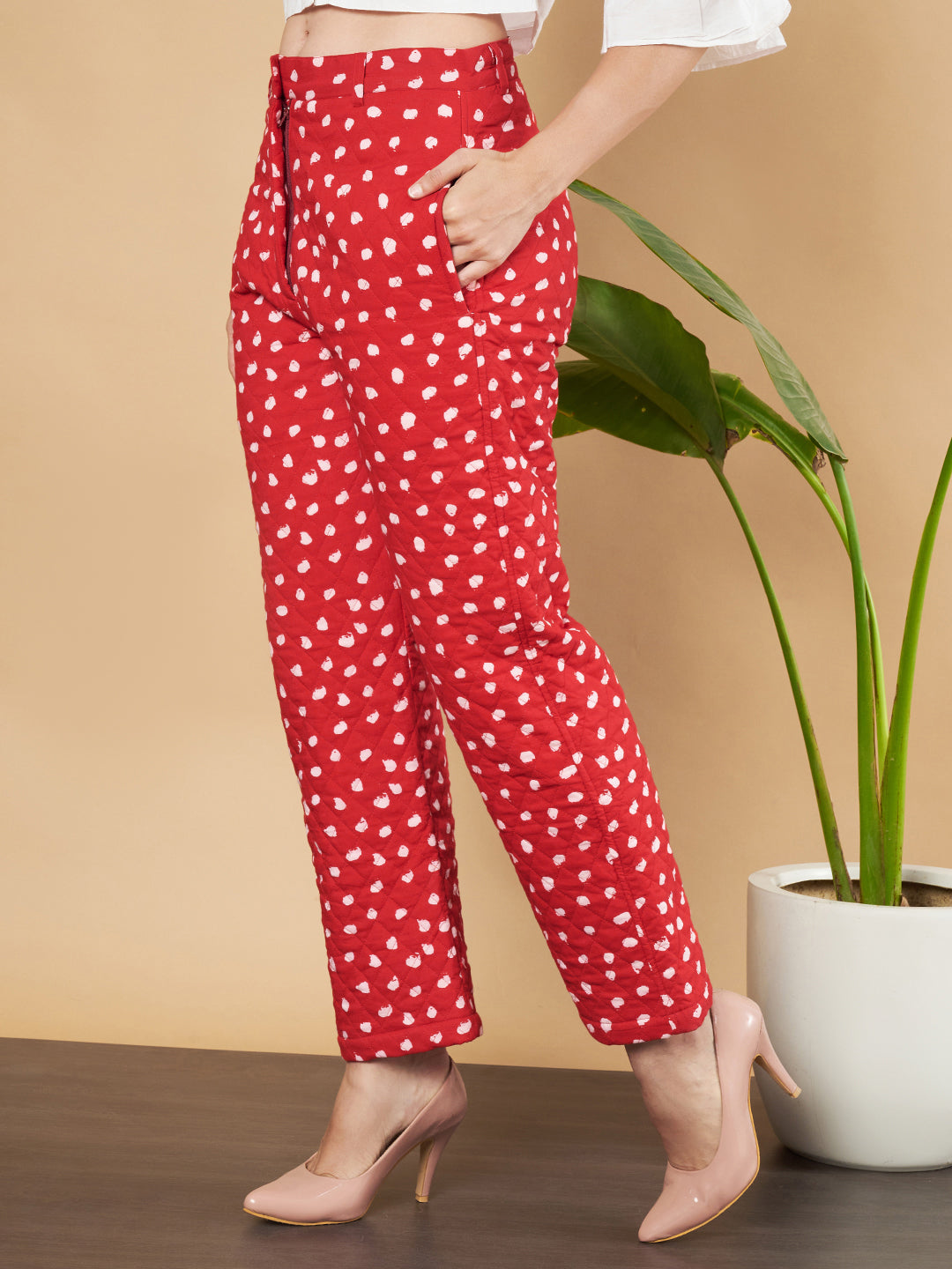 Polka Dot Quilted Trouser for Women`