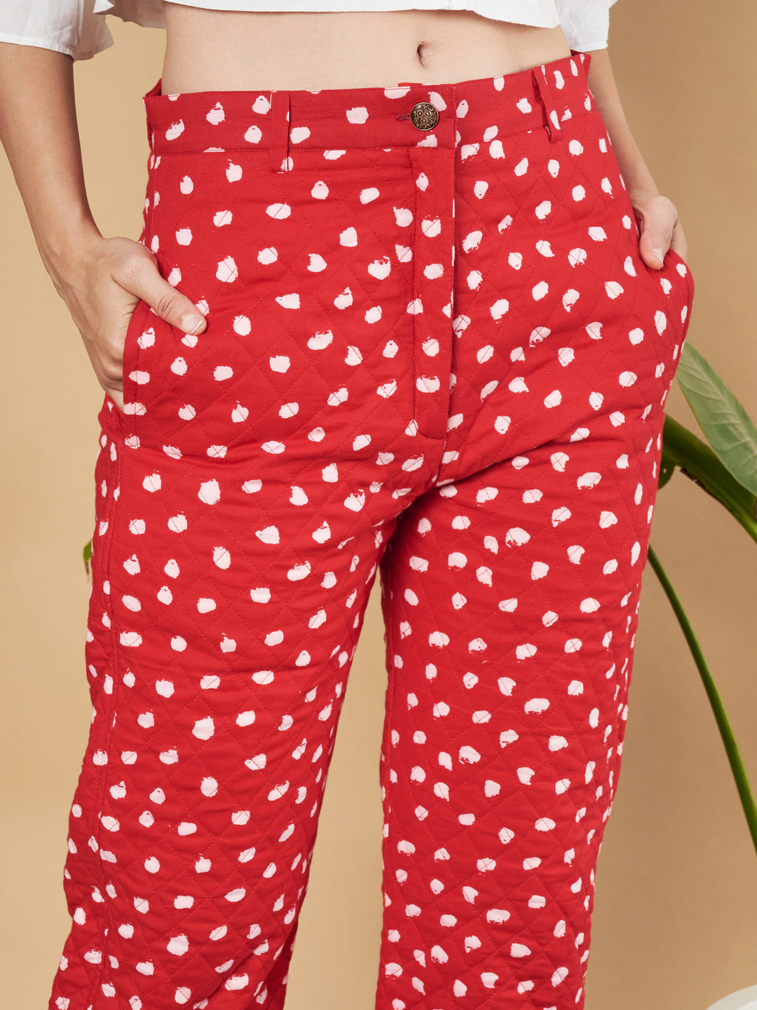 Polka Dot Quilted Trouser for Women`