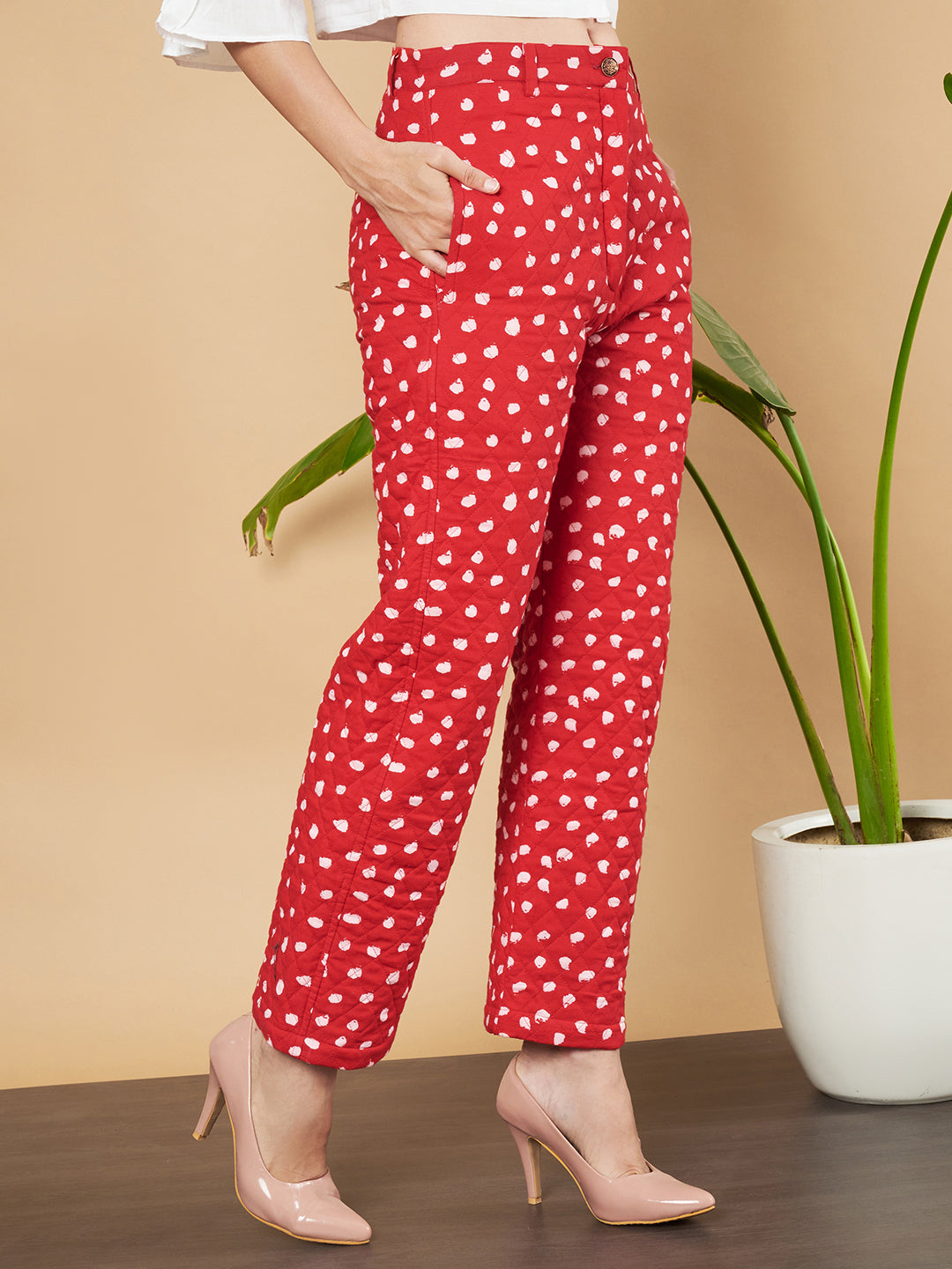 Polka Dot Quilted Trouser for Women`