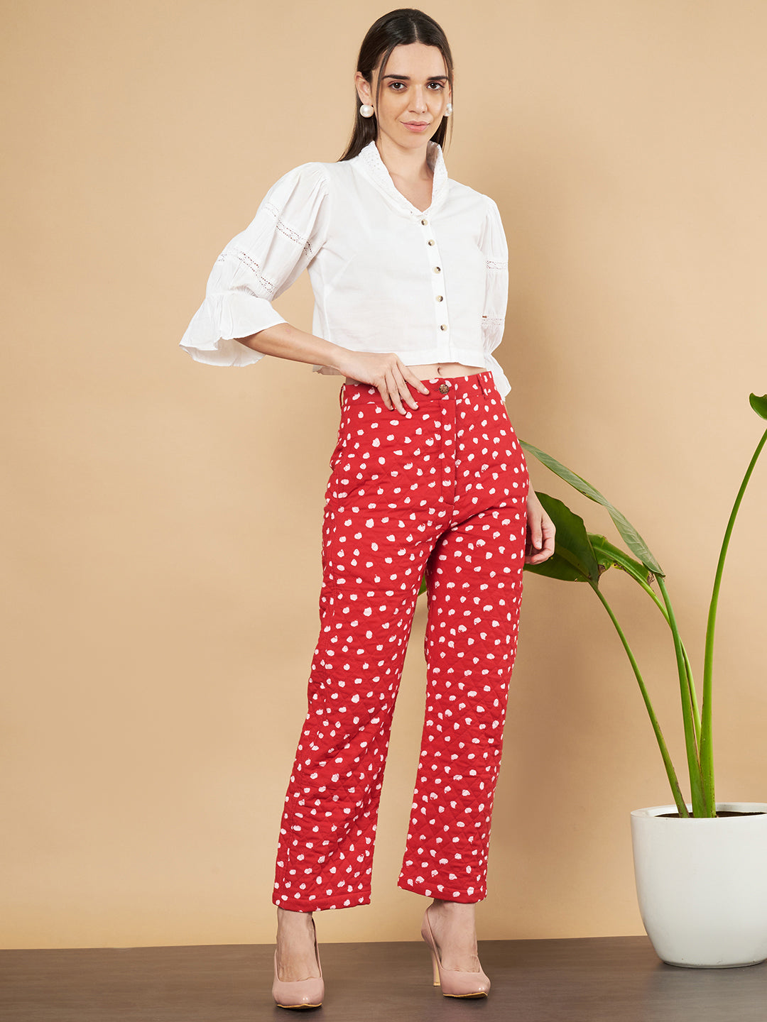 Polka Dot Quilted Trouser for Women`