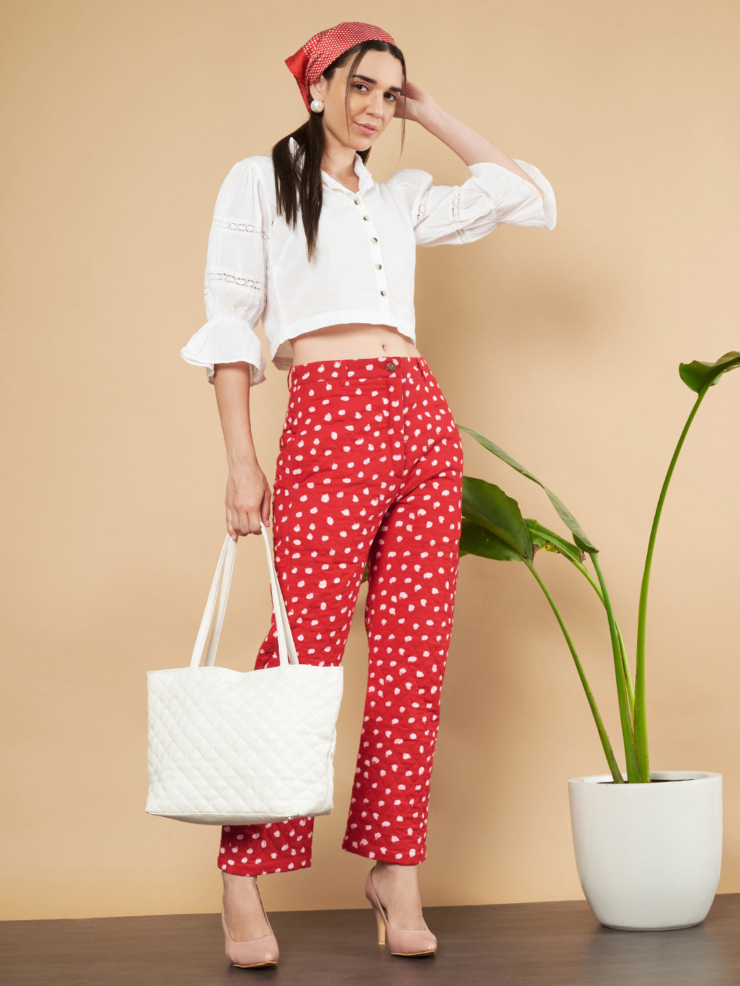 Pantalon matelassé à pois pour femme