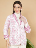 Veste matelassée rose pour femme avec motif à chevrons