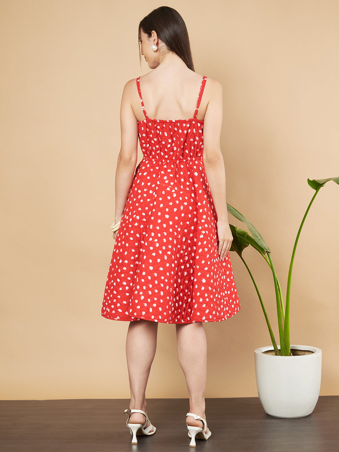 Premium Polka Dot Quilted Fit-and-Flare Dress For Women