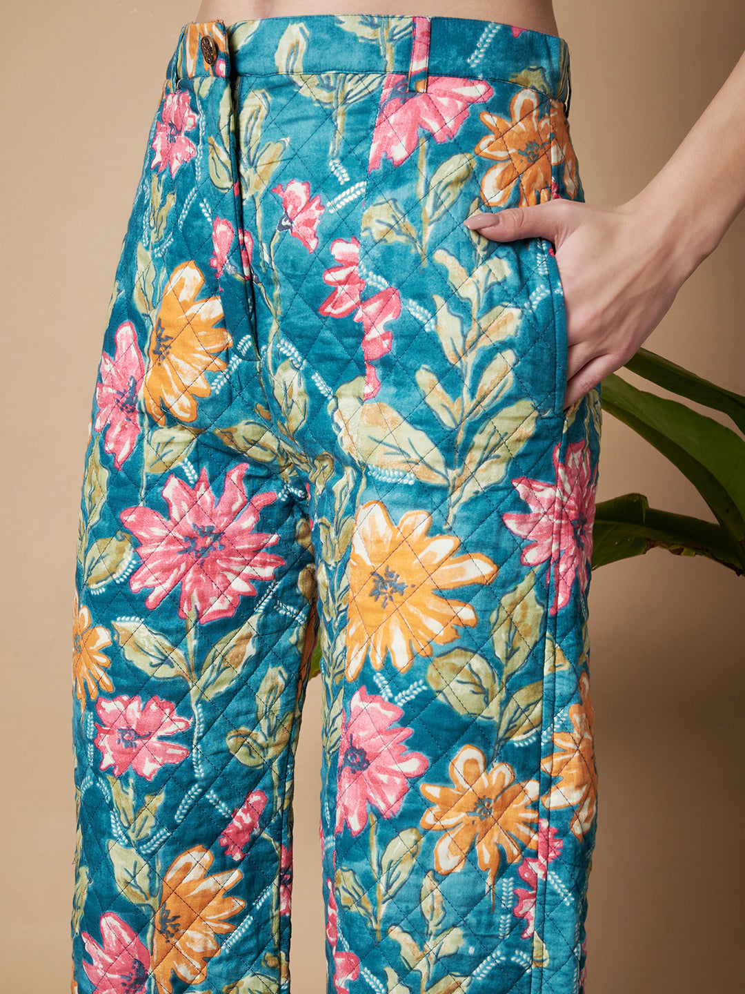 Geblümte Stepp-Premiumhose für Damen