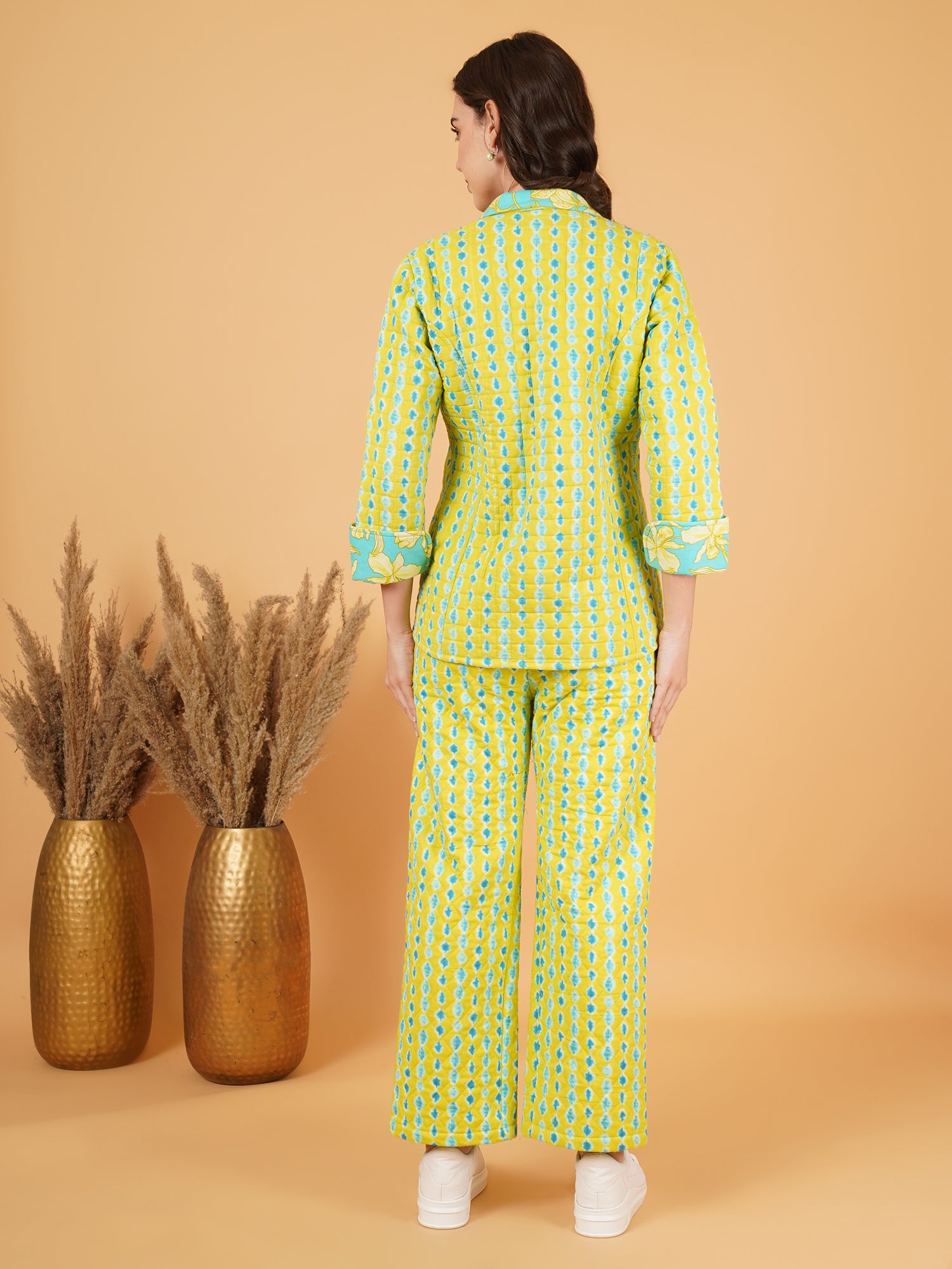 Bedruckter Baumwollblazer mit passender Hose für Damen