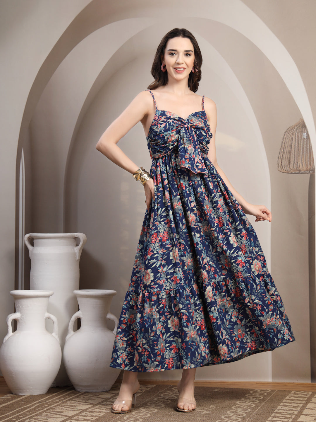 navy maxi dress floral Strappy Cotton Helsa | Dresses | L (US 8/10) Color:Scarlet Sketch