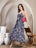 Navy Floral Strappy Cotton Maxi Dress for Women - view 6
