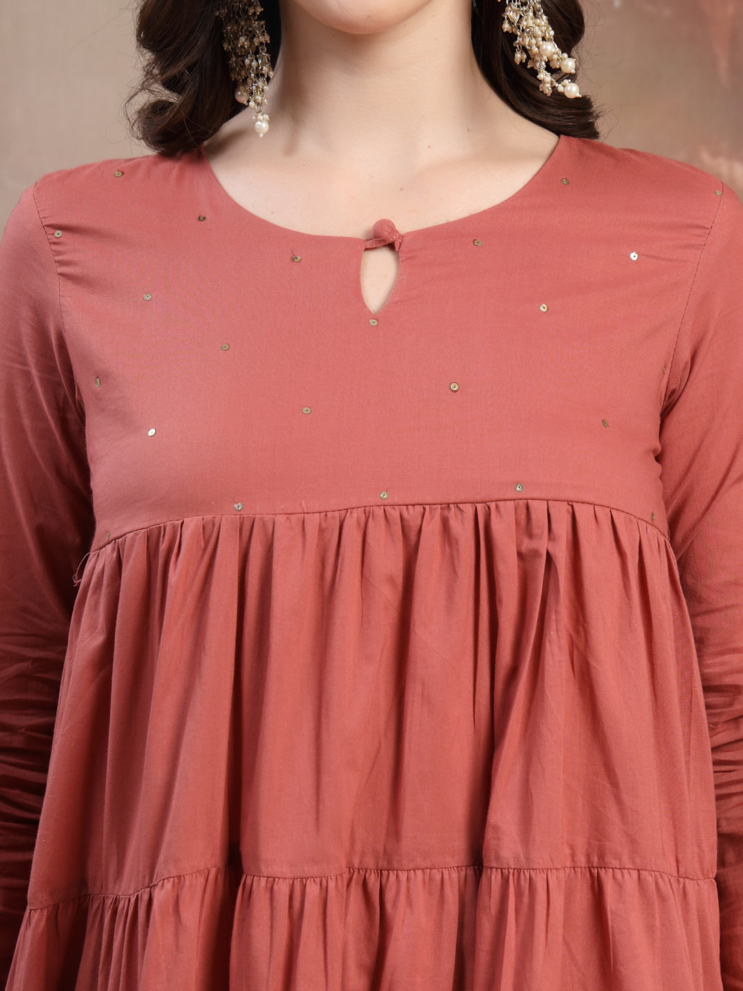 Rust Cotton Kurta Set with Dupatta for Women - view 3