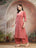 Coral Striped Cotton Kurta Set with Dupatta for Women - view 5