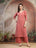 Coral Striped Cotton Kurta Set with Dupatta for Women - view 7