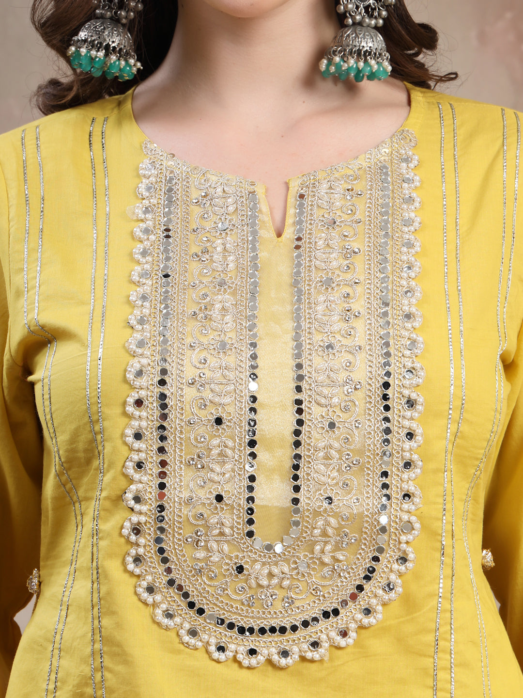 Mustard Embroidered Cotton Lehenga Set for Women - view 3