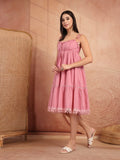 Pink Cotton A-Line Dress for Women - view 6