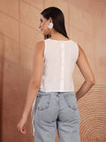 White Sleeveless Side-Lace Fringe Tunic Top for Women - view 4