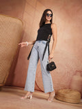 Black Sleeveless Side-Lace Fringe Tunic Top for Women - view 1
