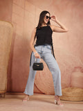 Black Sleeveless Side-Lace Fringe Tunic Top for Women - view 7
