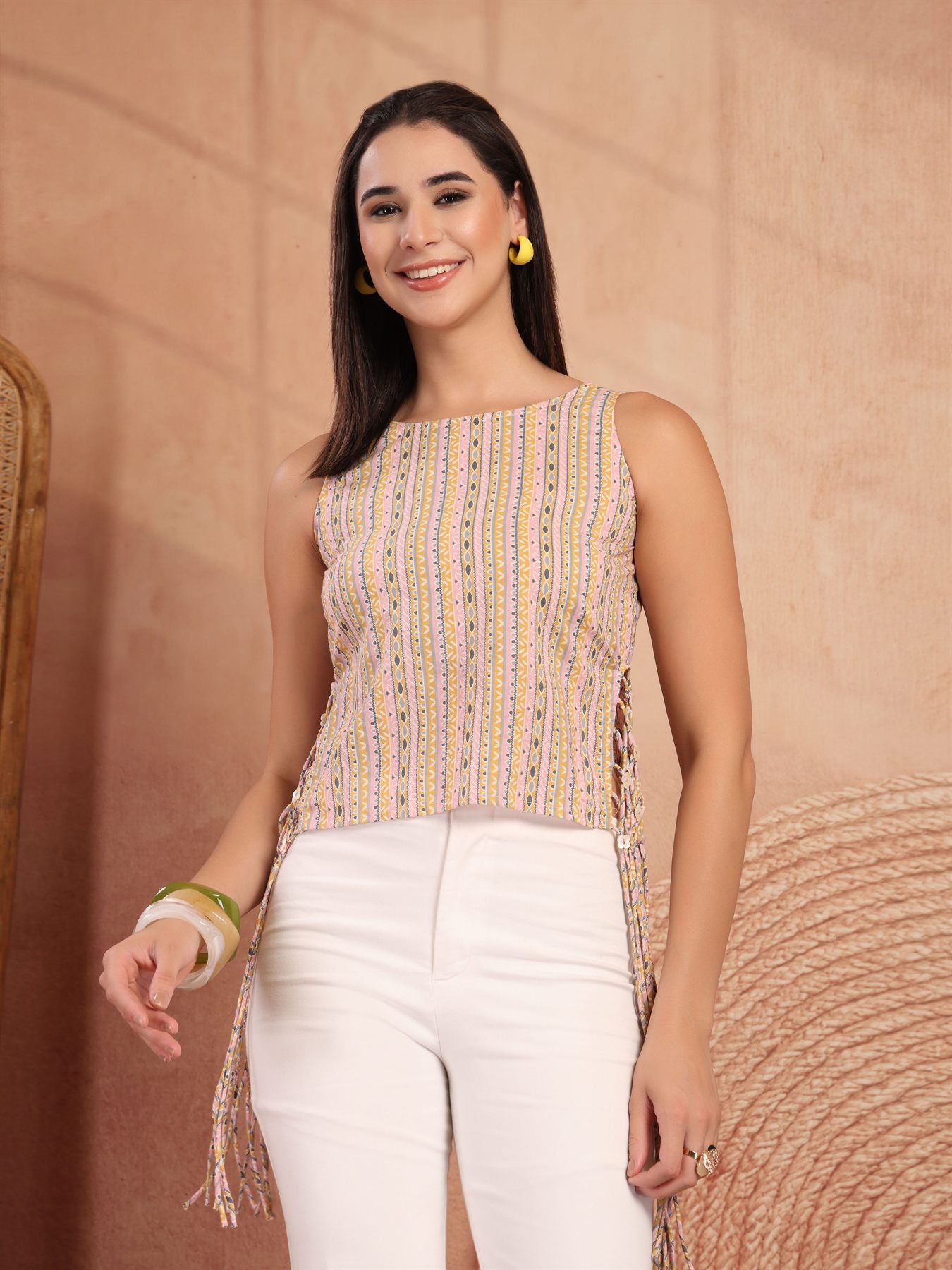 Multicolor Striped Sleeveless Tunic Top for Women - view 7