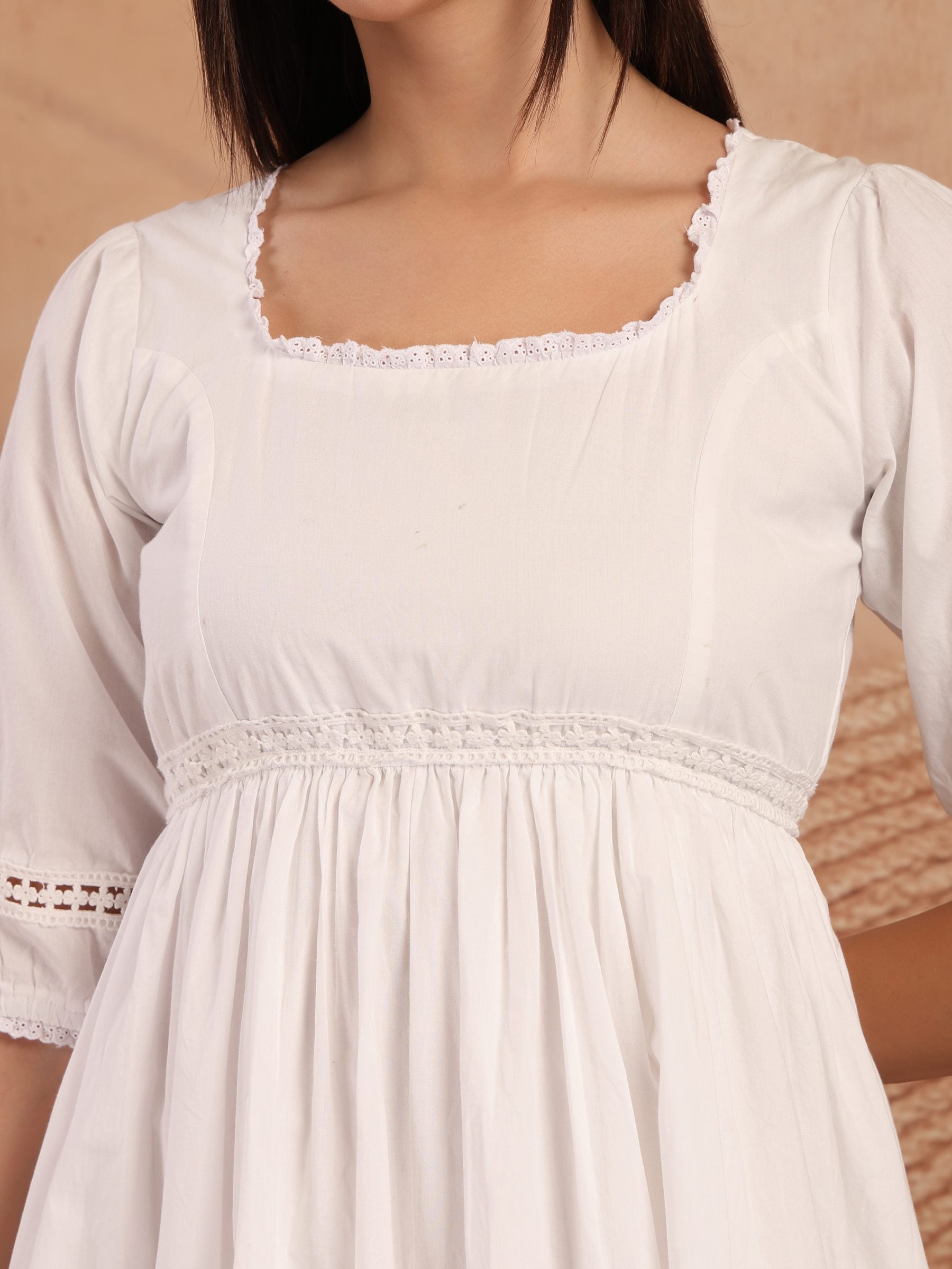 White Cotton A-Line Dress for Women - view 3
