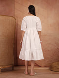 White Cotton A-Line Dress for Women - view 4
