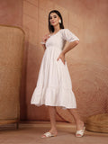 White Cotton A-Line Dress for Women - view 6