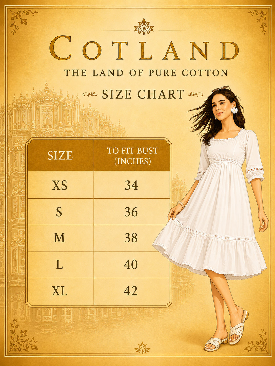 White Cotton A-Line Dress for Women - size chart