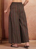 Black Printed Cotton Flared Palazzo for Women - view 5