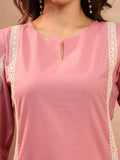 Pink Cotton Lace Detail Short Kurti for Women - view 4