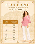 Pink Cotton Lace Detail Short Kurti for Women - size/style chart