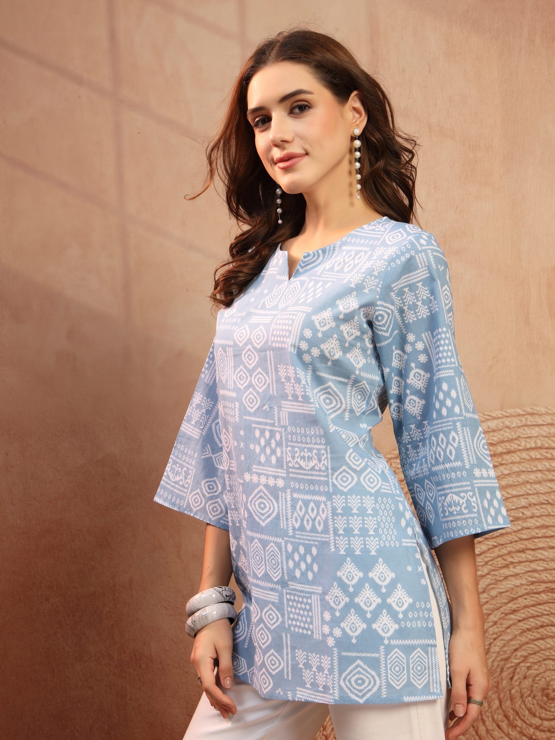Blue Jaipur Inspired Cotton Short Kurti for Women - view 3
