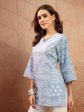 Blue Jaipur Inspired Cotton Short Kurti for Women - view 3