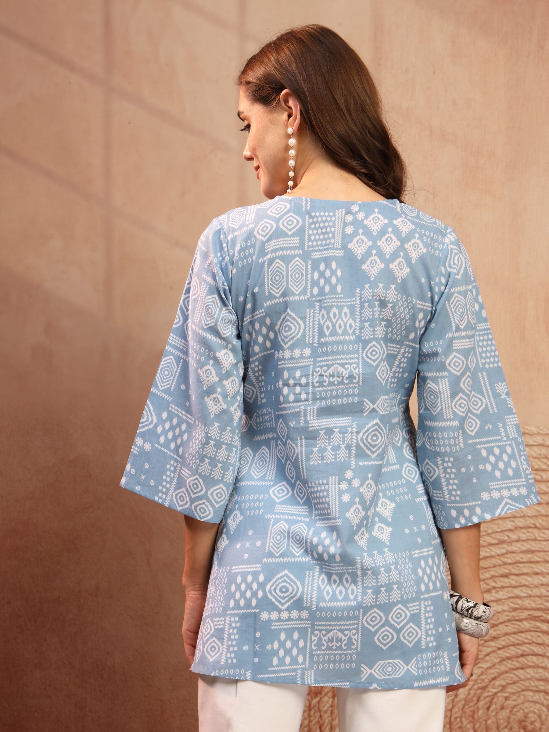 Blue Jaipur Inspired Cotton Short Kurti for Women - view 5