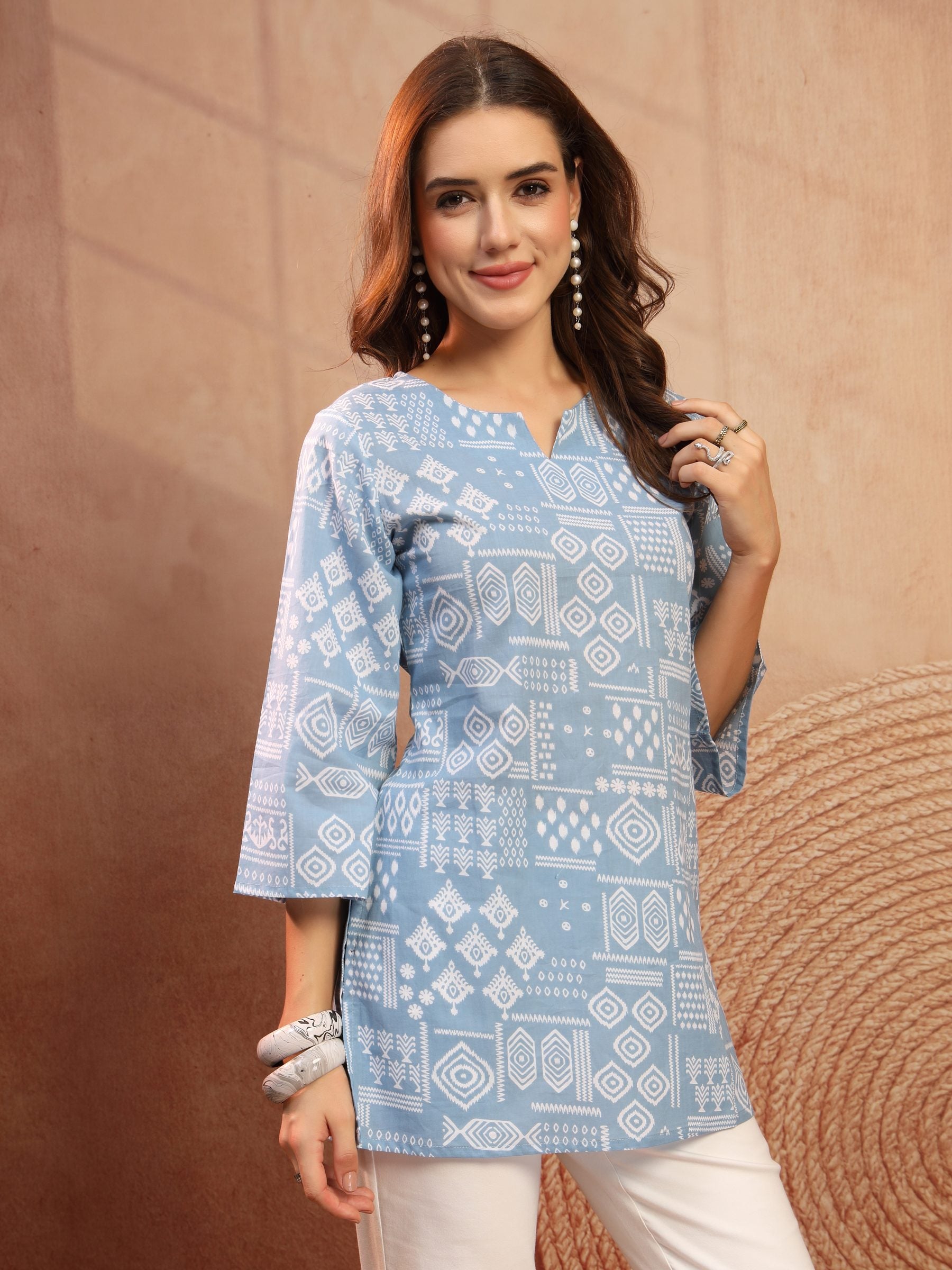 Blue Jaipur Inspired Cotton Short Kurti for Women - view 6
