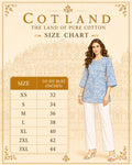 Blue Jaipur Inspired Cotton Short Kurti for Women - size/style chart