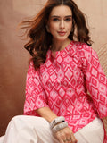 Pink Ikat Inspired Cotton Short Kurti for Women - view 8