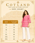 Pink Ikat Inspired Cotton Short Kurti for Women - size/style chart