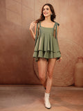 Olive Cotton Tie-Strap Playsuit for Women - view 6