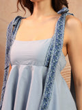 Blue Cotton Tie-Strap Playsuit for Women - view 3
