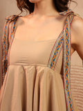 Beige Cotton Tie-Strap Playsuit for Women - view 3