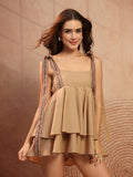 Beige Cotton Tie-Strap Playsuit for Women - view 5