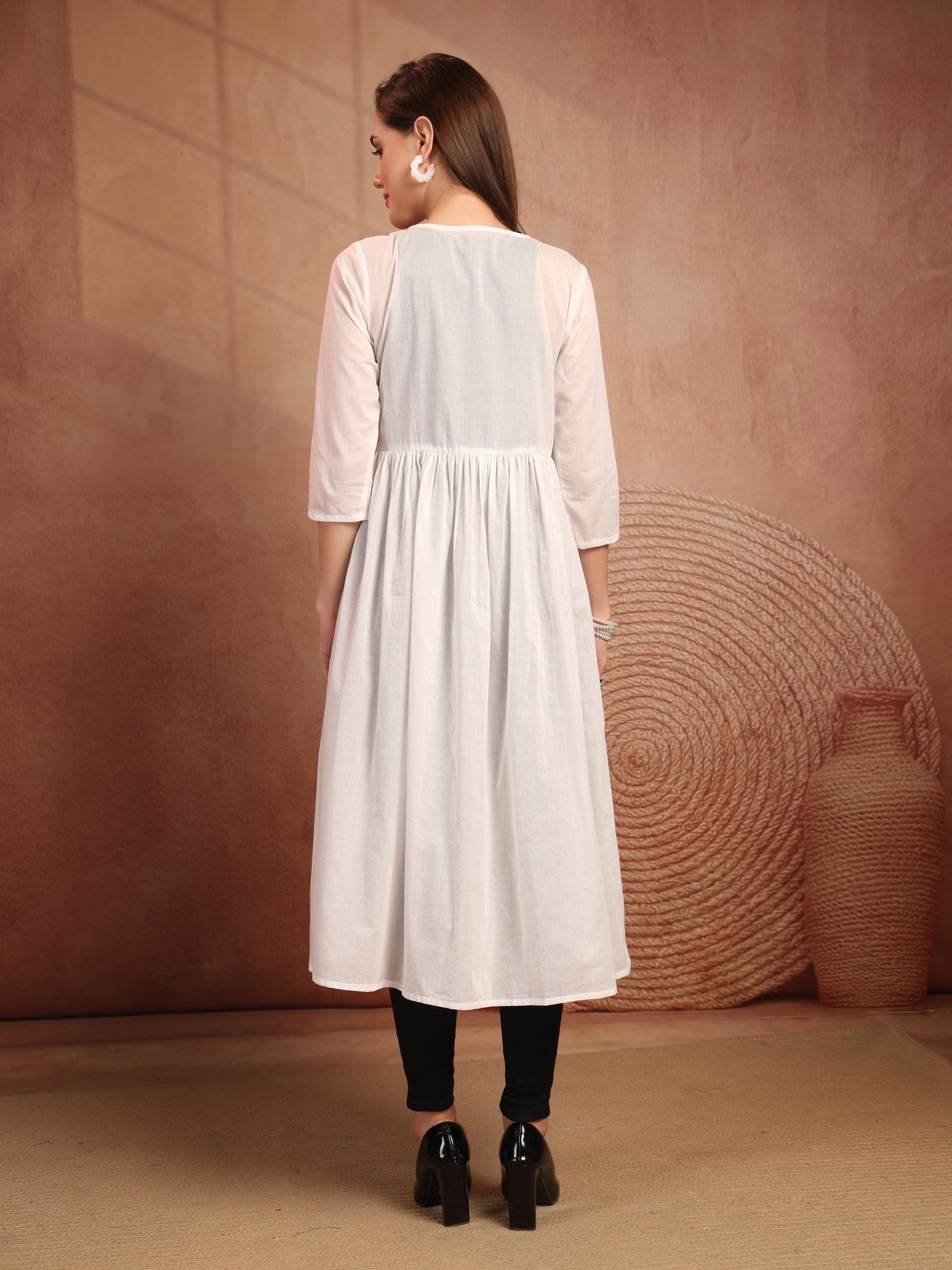 White Cotton Tie-Front Long Shrug for Women - view 4